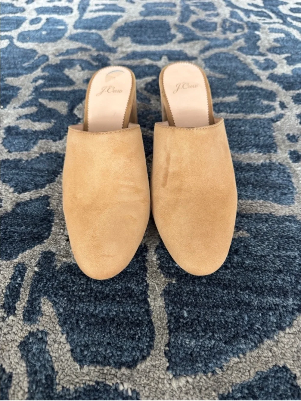 J Crew Ashen Suede Leather Slip on Mules Sz 8 Tan Brown J8226 High Block Heel